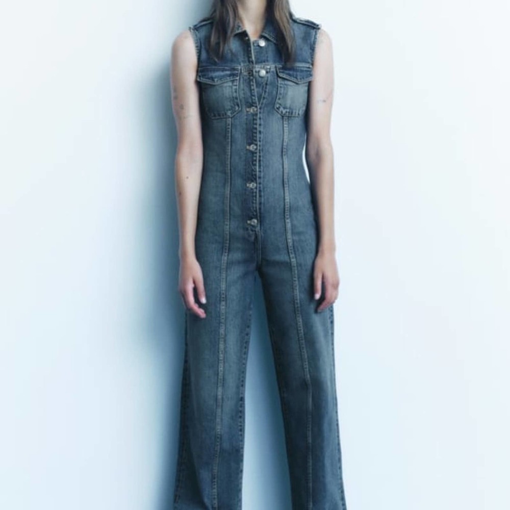 NWT Zara Denim Jumpsuit with Cut Out Back